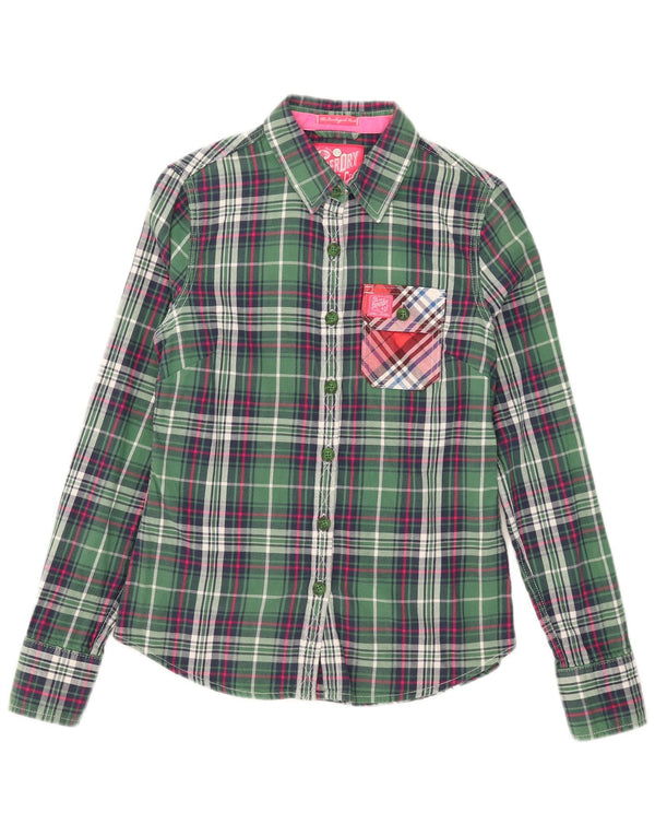 Cămașă de flanel pentru femei Superdry UK 10 Small Green Check Bumbac