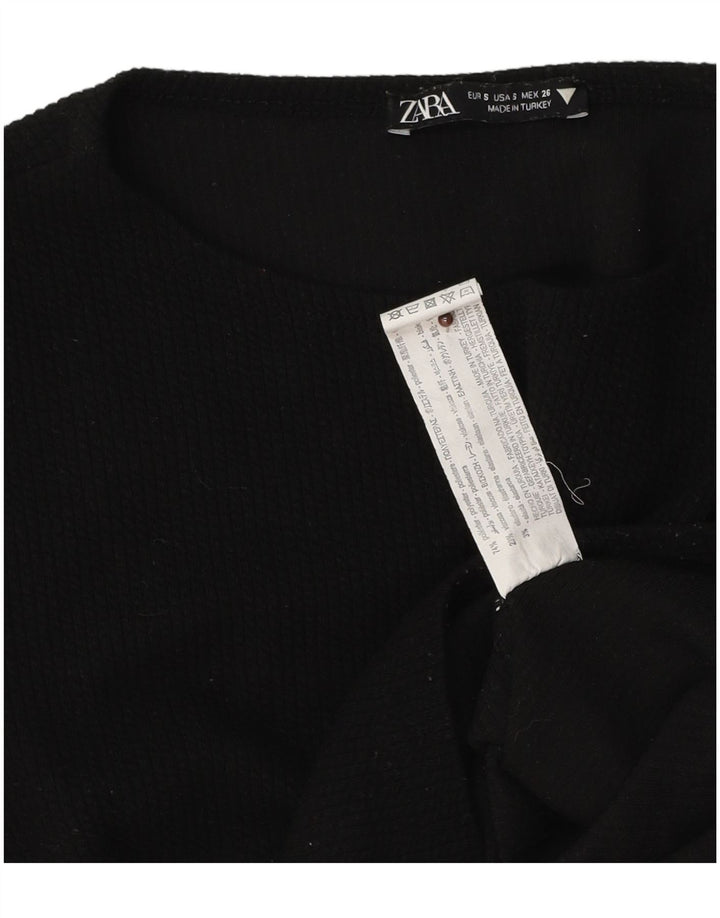 Crop Top pentru femei Zara cu mânecă lungă UK 8, poliester negru mic
