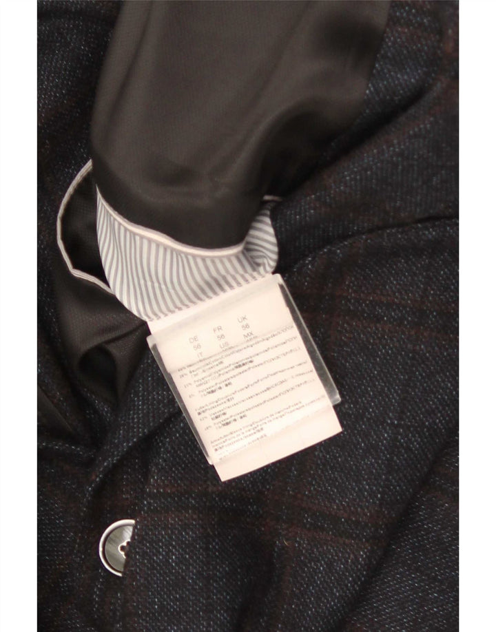 Blazer pentru bărbați Hugo Boss cu 2 nasturi EU 56 3XL Lână cu carouri bleumarin