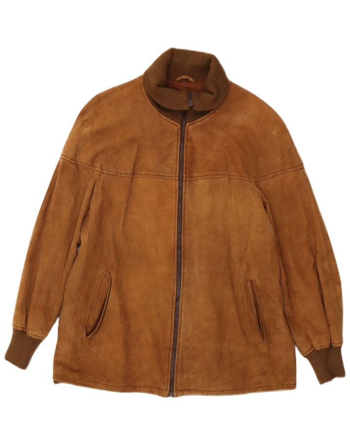 Jachetă vintage de piele intoarsa pentru femei IT 48 XL din piele maro