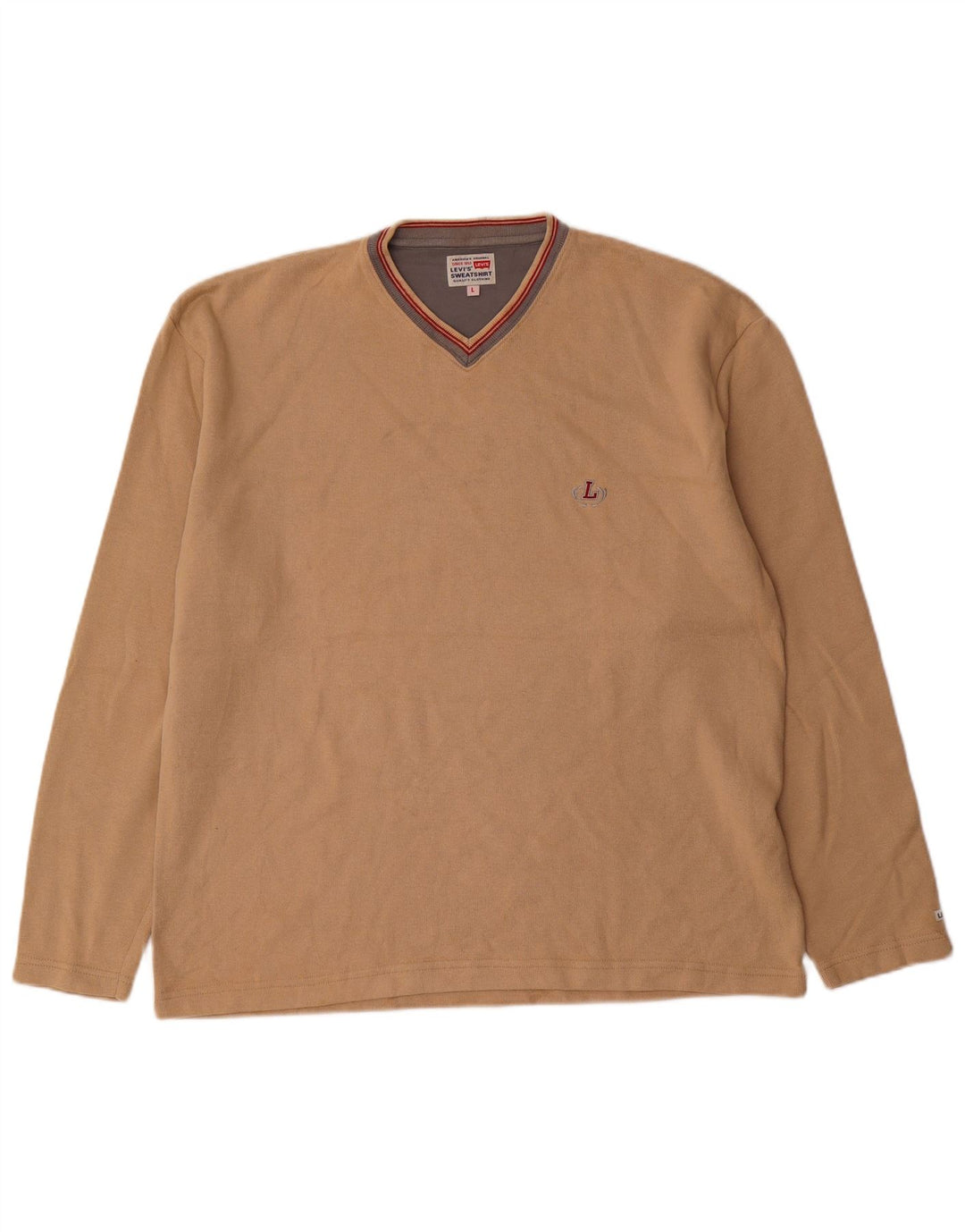 Pulover pentru bărbați Levi's cu decolteu în V, mare, bej, bumbac