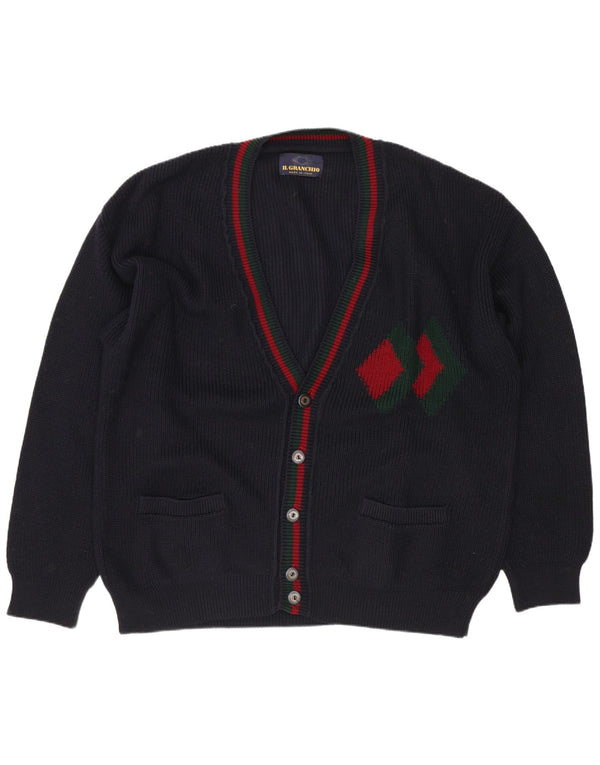 Pulover cardigan bărbați Il Granchio XL Lână geometrică bleumarin