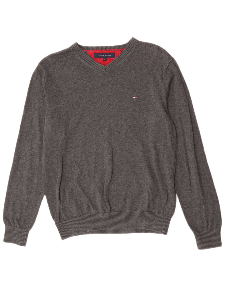 Pulover Tommy Hilfiger pentru bărbați, cu decolteu în V, bumbac, gri mediu