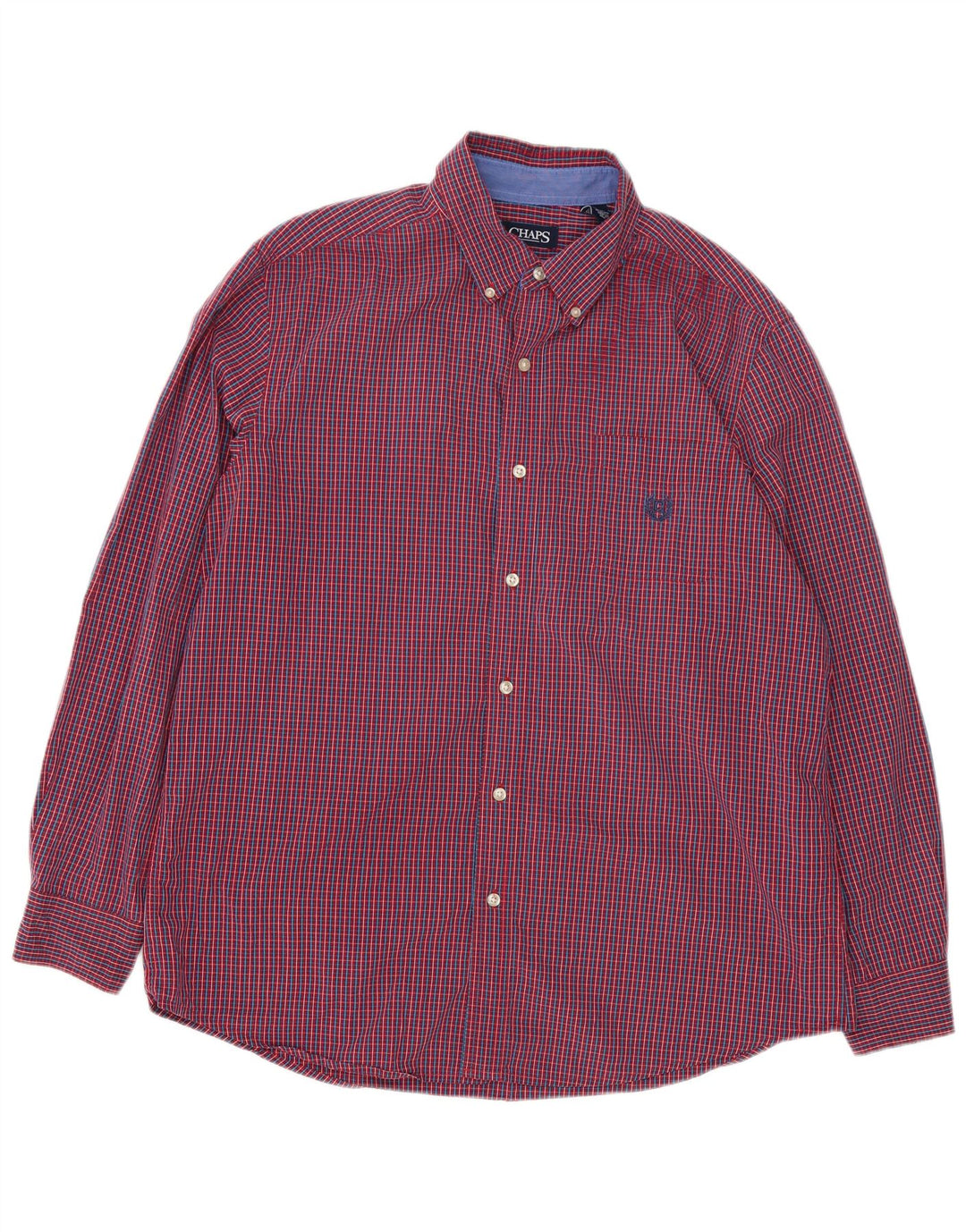 Chaps Mens Shirt Large Red Gingham Cotton
