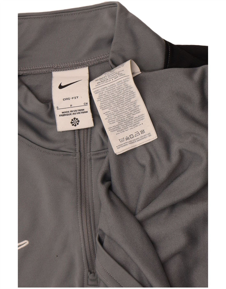 Tricou Nike Dri Fit pentru bărbați, cu fermoar și gât, cu mânecă lungă, gri mic, poliester color bloc