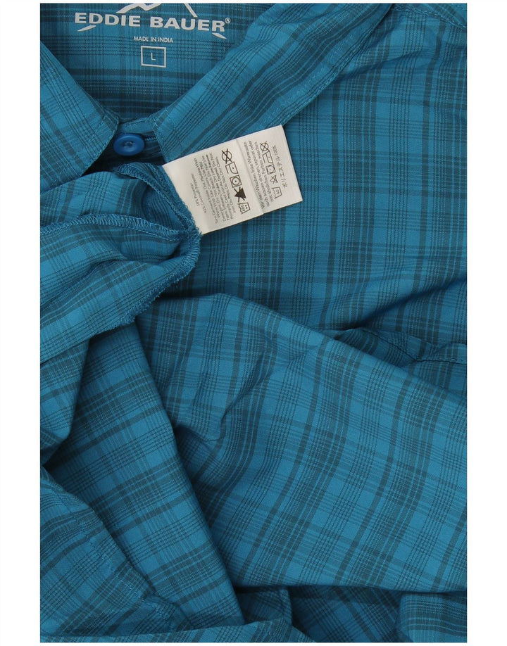 Cămașă cu mânecă scurtă pentru bărbați Eddie Bauer, poliester cu carouri albastre mari
