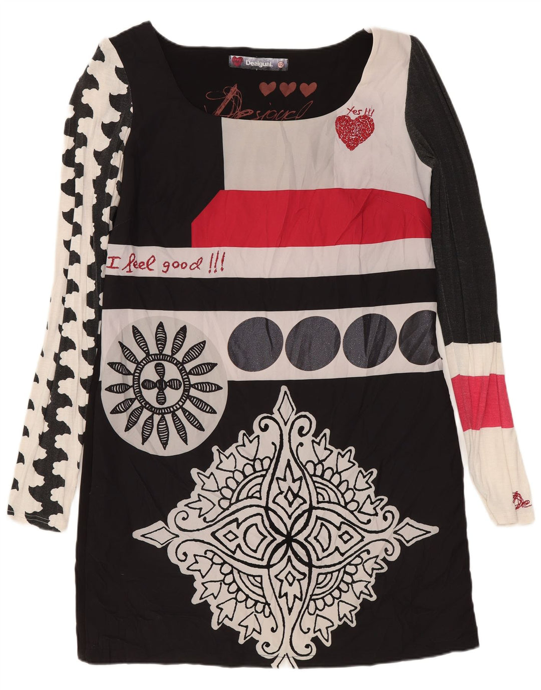 DESIGUAL Rochie de damă cu mâneci lungi cu teacă grafică EU 42, mare, neagră, florală