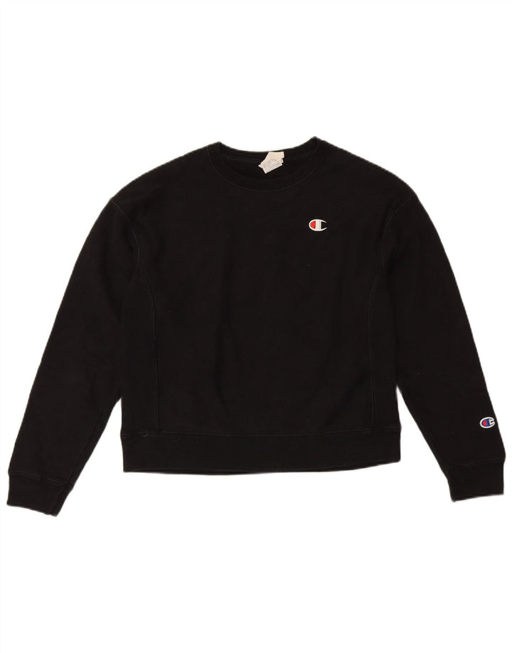 Pulover pentru femei Champion cu țesătură inversă, UK 10, bumbac negru mic