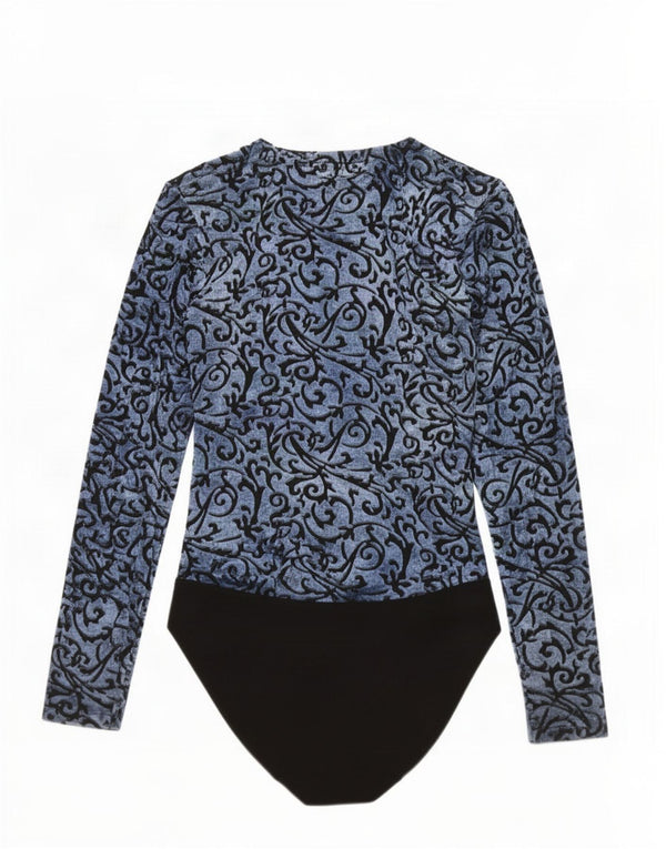 Body vintage pentru femei cu mânecă lungă UK 10 Small Blue Paisley