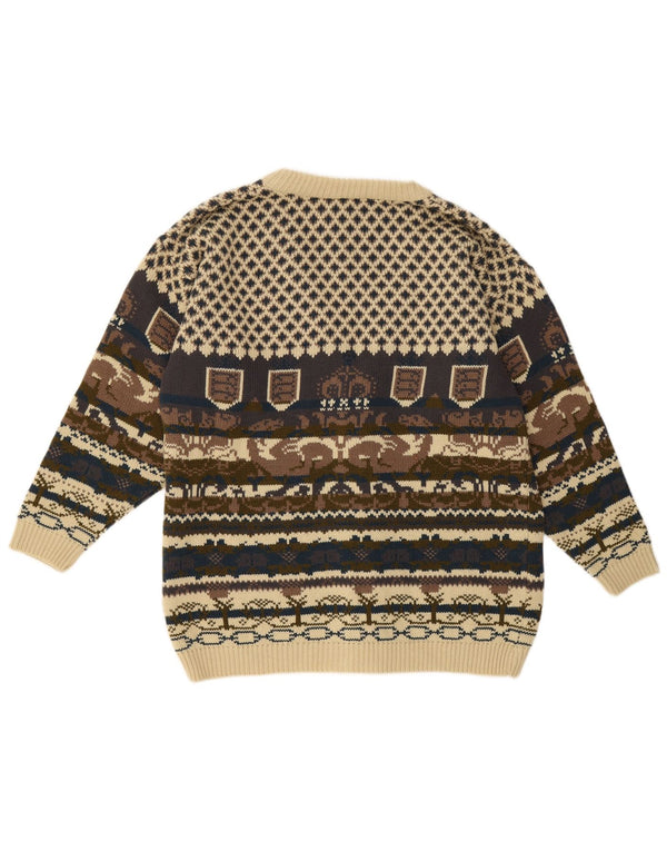 Alessandra Morellini Pulover Cardigan Femei UK 16 Large Beige Fair Isle