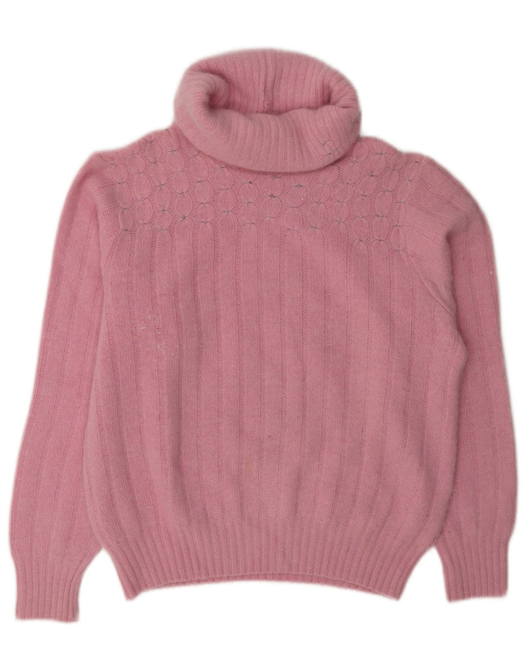 Pulover vintage pentru femei cu gât rulat, UK 14, roz mediu