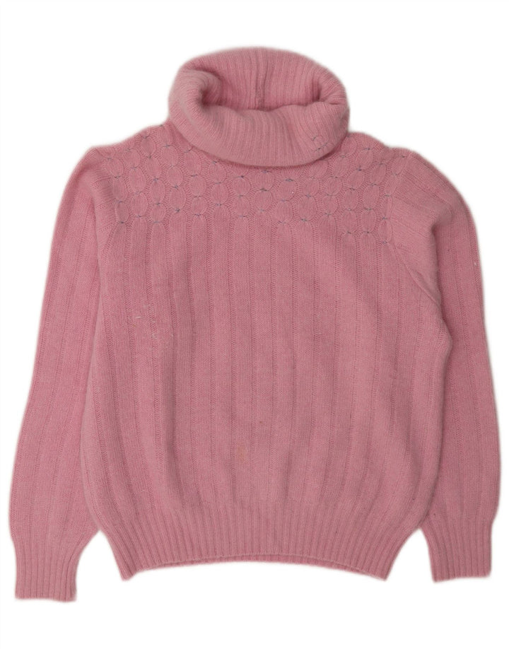 Pulover vintage pentru femei cu gât rulat, UK 14, roz mediu