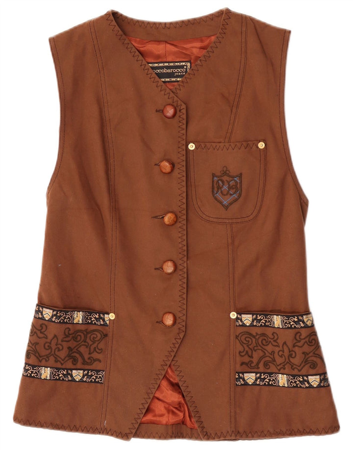 Gilet pentru femei Roccobarocco IT 40 mic, maro, din bumbac Paisley