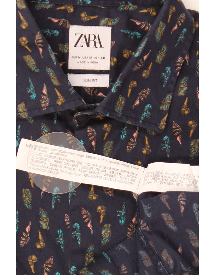 Cămașă Slim Fit pentru bărbați Zara, cu model abstract, albastru bleumarin mediu