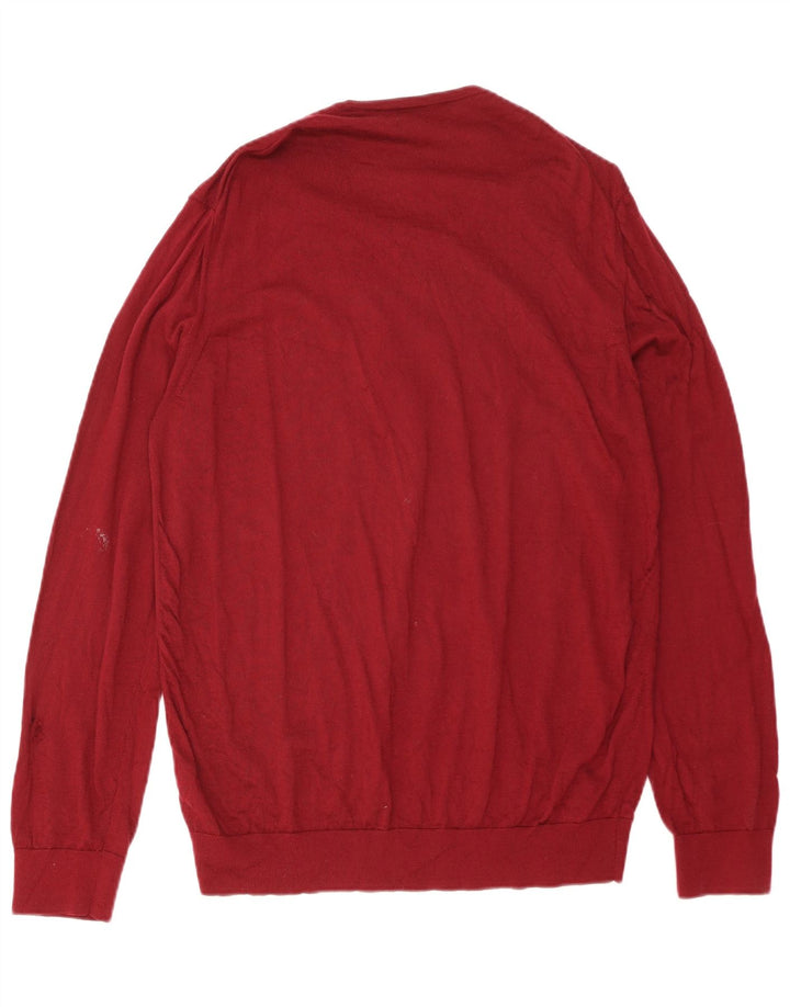 MARKS & SPENCER Pulover cu decolteu în V pentru bărbați, 2XL, lână merinos roșie