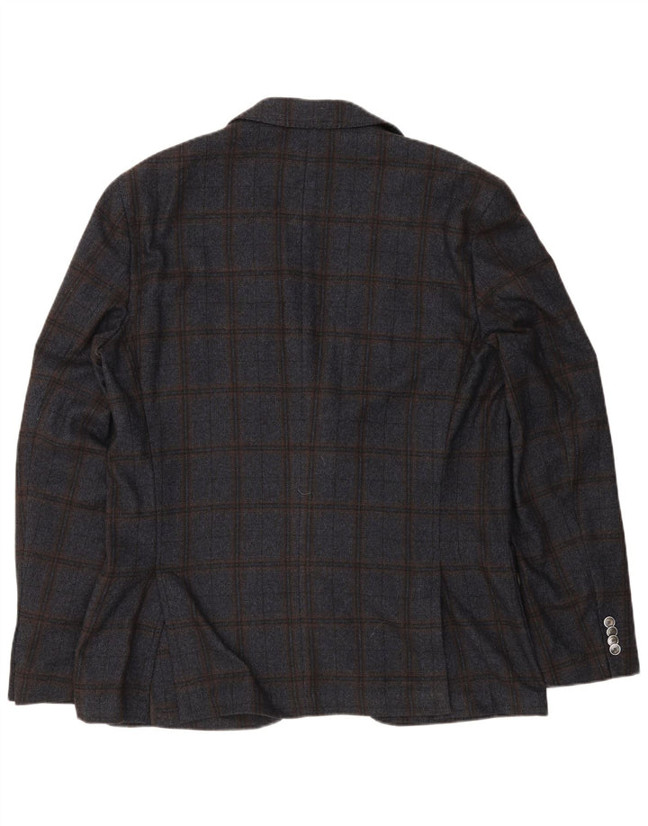 Blazer pentru bărbați Hugo Boss cu 2 nasturi EU 56 3XL Lână cu carouri bleumarin