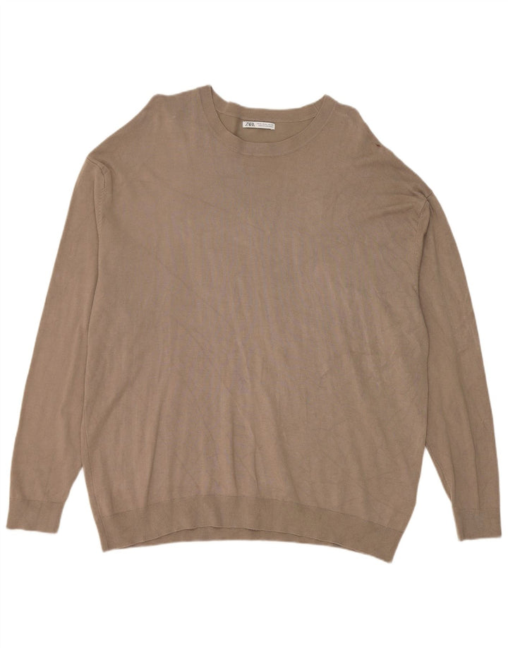 Pulover pentru bărbați Zara, cu gât crew, XL, viscoză gri