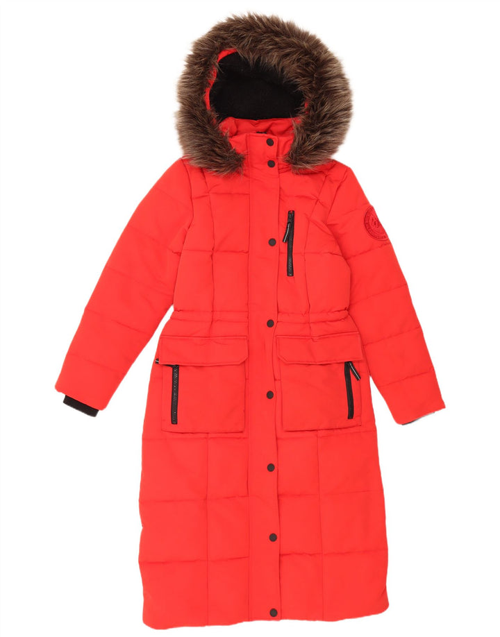Palton căptușit cu glugă Superdry pentru femei UK 8 Poliester roșu mic