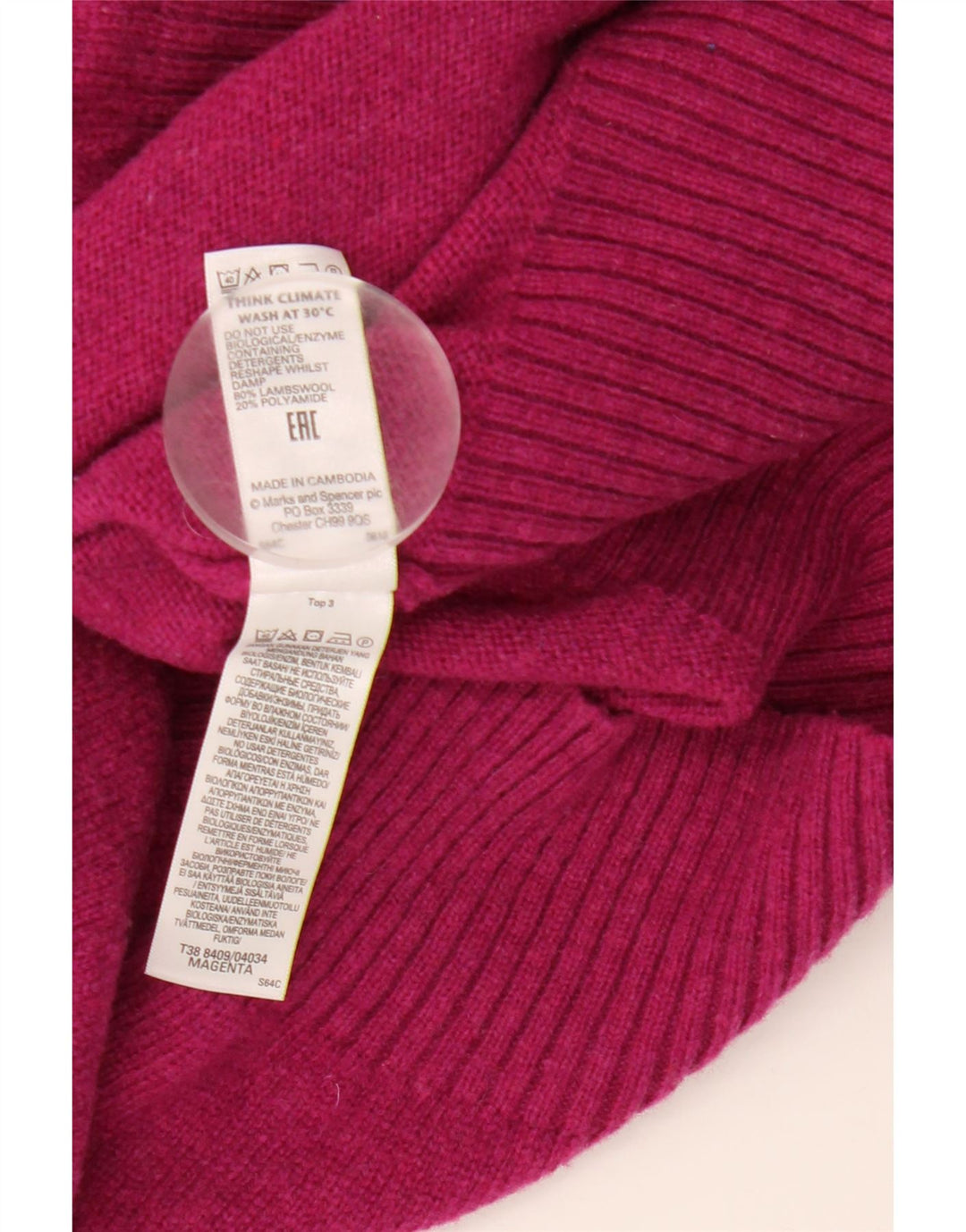 Marks & Spencer Pulover cu gât rulat pentru femei UK 16 Lână de miel mare, roz