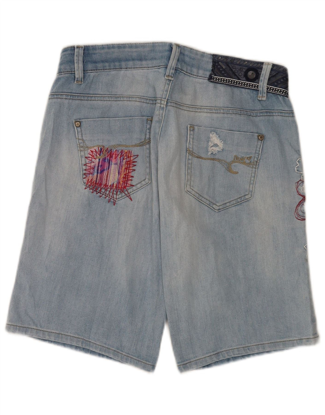 Pantaloni scurți Desigual pentru femei, cu grafică, din denim învechit, W28 Medium Blue Floral