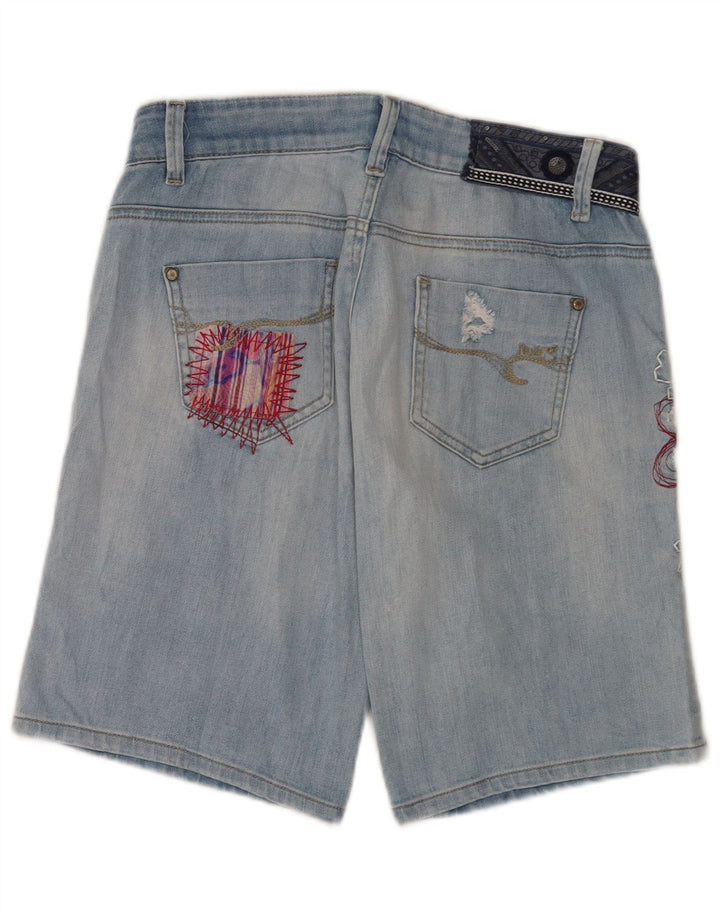 Pantaloni scurți Desigual pentru femei, cu grafică, din denim învechit, W28 Medium Blue Floral