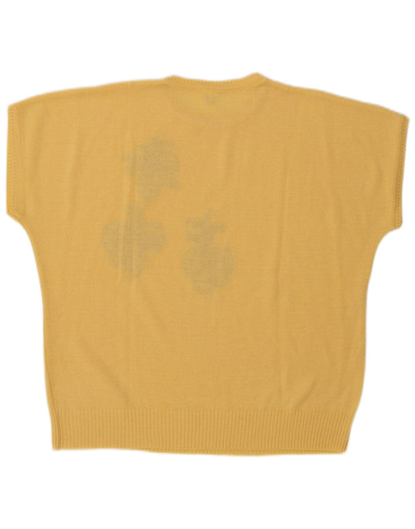 Pulover Vintage pentru damă cu mânecă scurtă cu gât crew pulover EU 44 XL Galben Floral