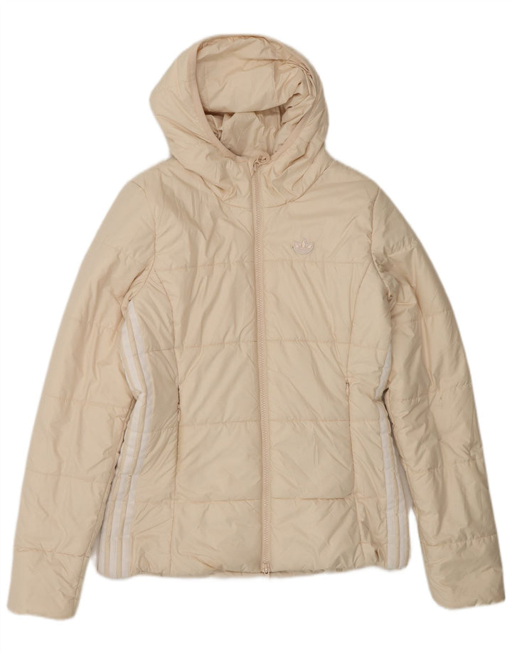 Jachetă căptușită cu glugă Adidas pentru femei UK 10 Mic, bej, poliester