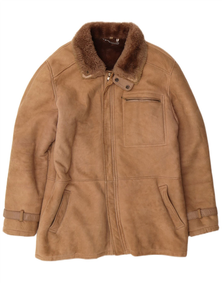 Jachetă din shearling pentru bărbați VINTAGE IT 50 mare, maro, din shearling