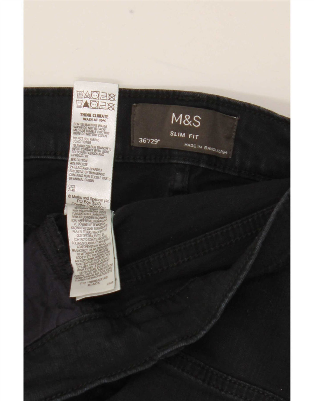 Blugi slim pentru bărbați Marks & Spencer W36 L29 bumbac negru