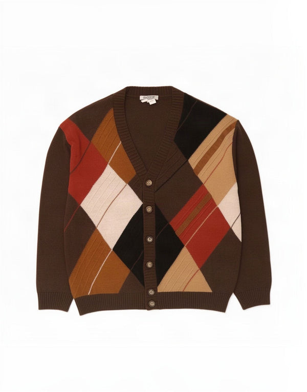 Pulover cardigan pentru bărbați Babista UK 42/44 Maro mare Argyle/Diamant Acrilic