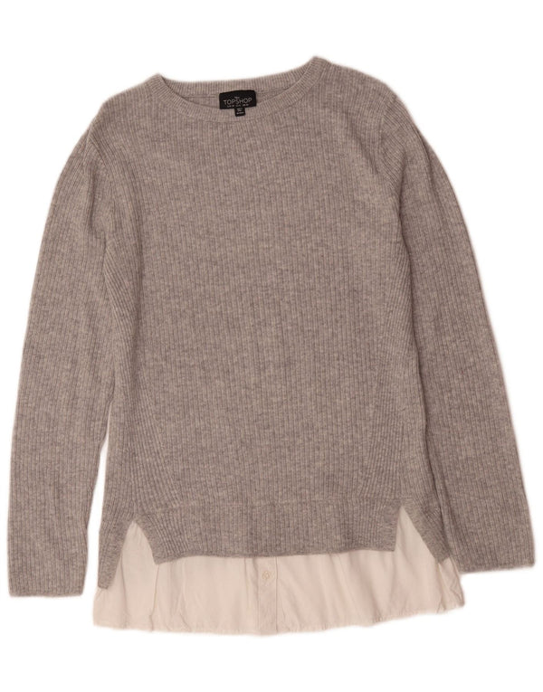 Pulover Topshop pentru damă, înalt, cu gât de barcă, UK 10, mic, gri, bloc de culoare