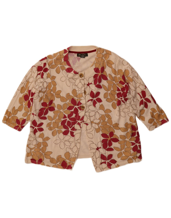 Pulover cardigan cu mâneci 3/4 pentru femei Eddie Bauer UK 20 2XL Bej Floral