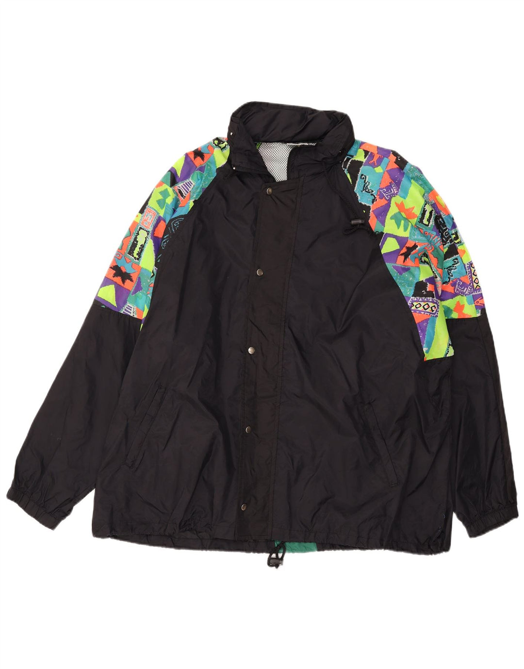 VINTAGE Jachetă de ploaie cu glugă pentru bărbați UK 44 2XL Negru Geometric