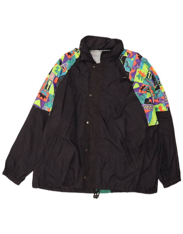 VINTAGE Jachetă de ploaie cu glugă pentru bărbați UK 44 2XL Negru Geometric