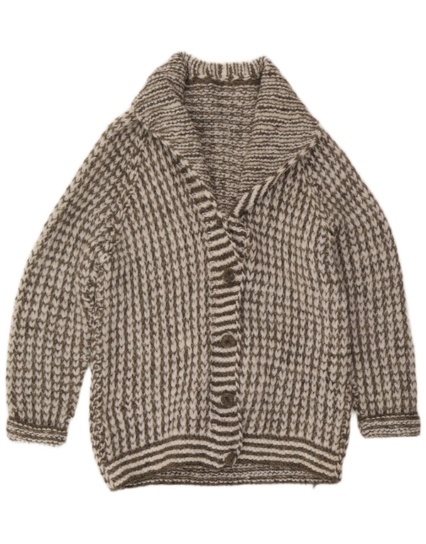 Pulover cardigan cu paragate VINTAGE pentru femei UK 16 mare, gri cu dungi