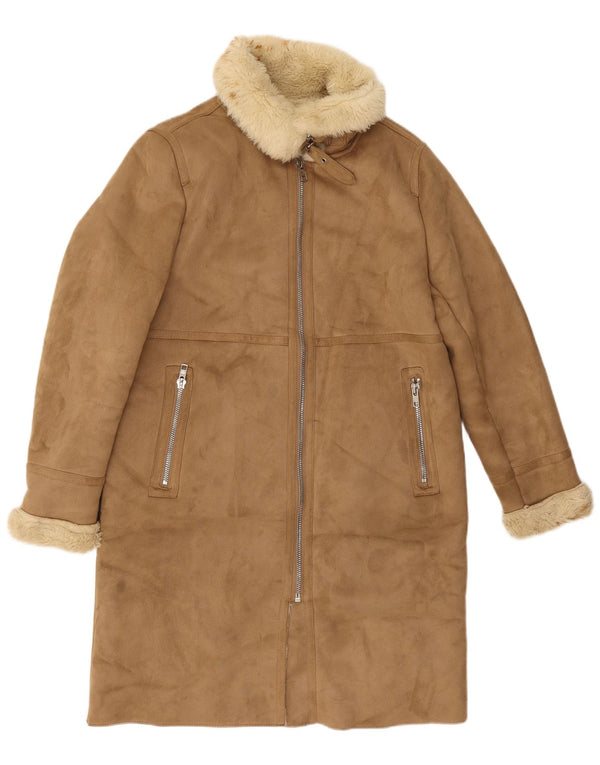 Pardesiu Sherpa pentru femei Zara UK 14 Medium Bej Poliester