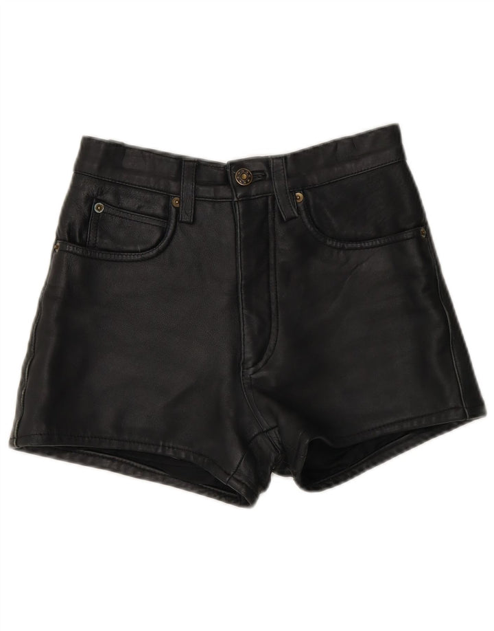 Pantaloni scurti din piele vintage pentru femei W26 Mic din piele neagră
