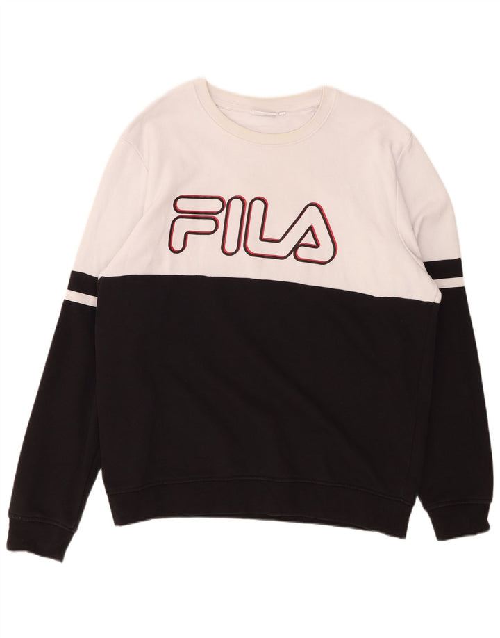 Pulover pentru bărbați FILA, cu grafică, din bumbac mare, negru, bloc de culoare