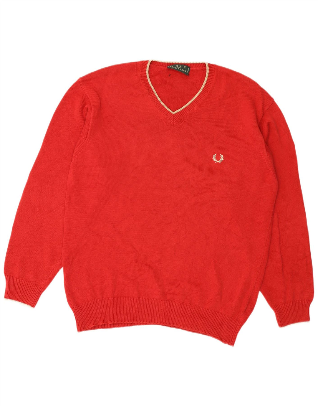 Pulover cu decolteu în V Fred Perry pentru bărbați, bumbac roșu mediu