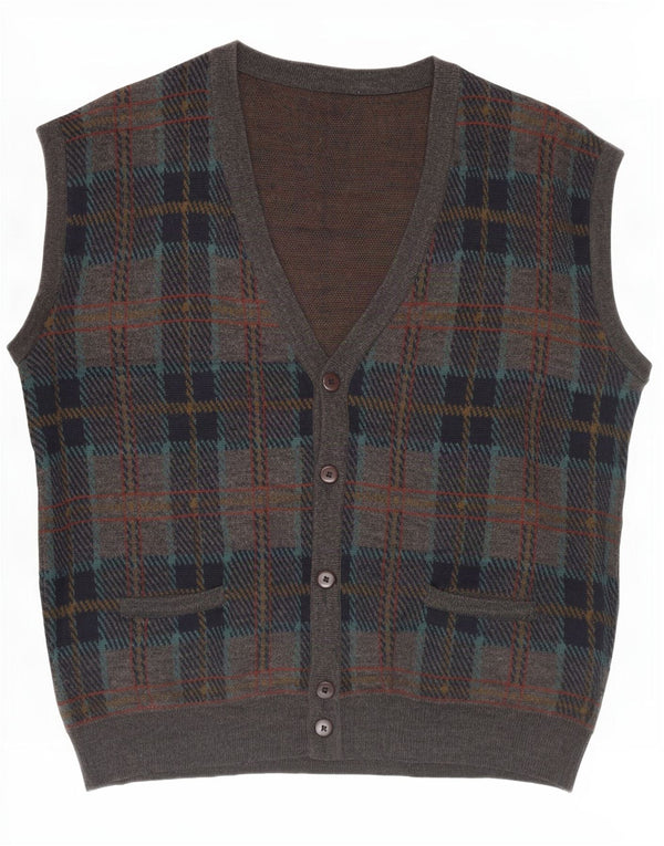 Cardigan Vintage fără mâneci pentru bărbați IT 54 XL Lână cu carouri gri