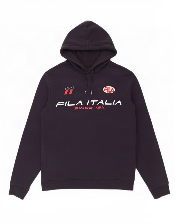 Pulover Fila pentru bărbați cu capota cu grafică, bumbac color-bloc, albastru marin mediu