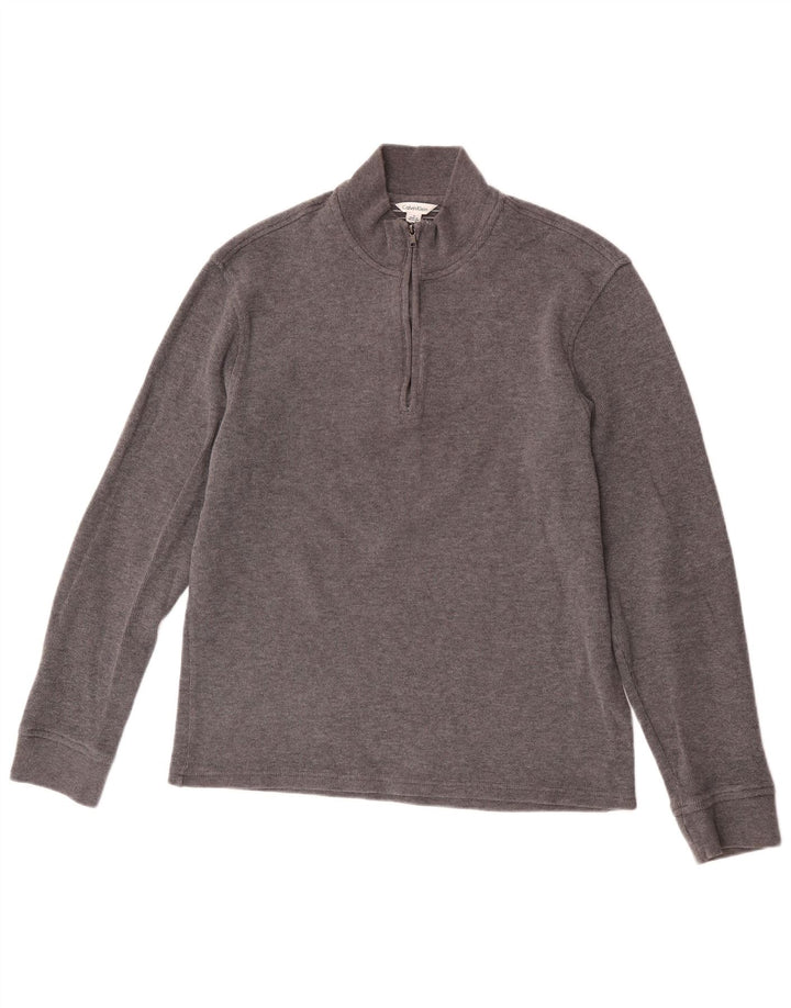 Hanorac Calvin Klein pentru bărbați, cu fermoar, cu gât, din bumbac mic, gri