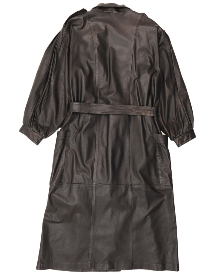 Palton militar din piele vintage pentru femei UK 14 mediu negru