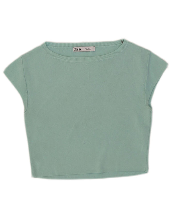 Top tricou pentru femei Zara UK 12 Medium Turcoaz Viscose