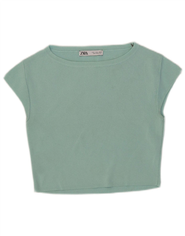 Top tricou pentru femei Zara UK 12 Medium Turcoaz Viscose