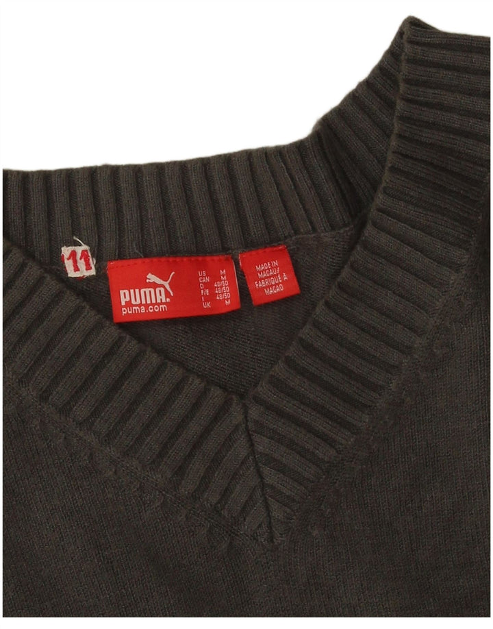 Pulover Puma pentru bărbați cu decolteu în V, viscoză, gri mediu