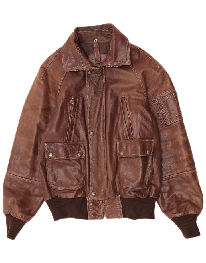 Jachetă Bomber din piele vintage pentru bărbați IT 52 2XL maro