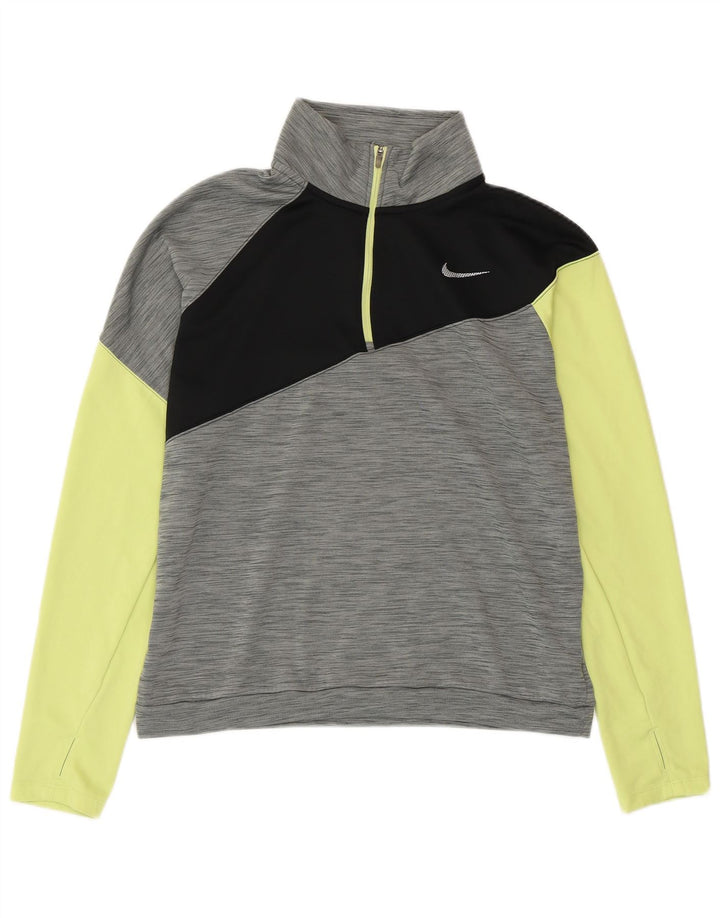 Top de trening NIKE Dri Fit Pullover pentru femei UK 14 Medium Gri Colorblock