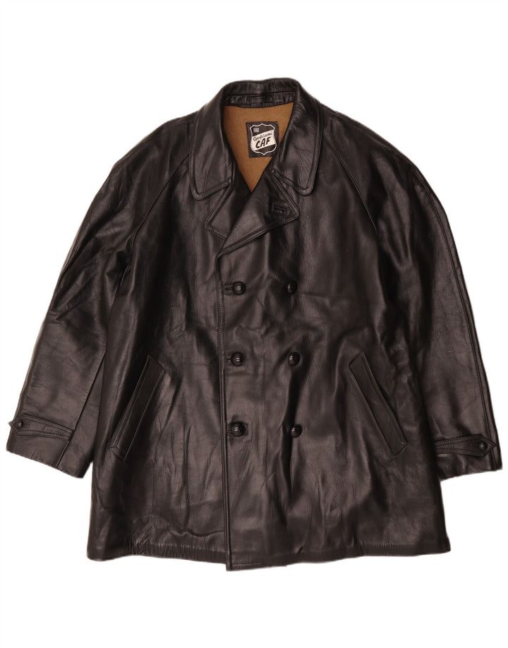 Jachetă din piele vintage pentru bărbați, cu piept dublu, IT 58 4XL, neagră
