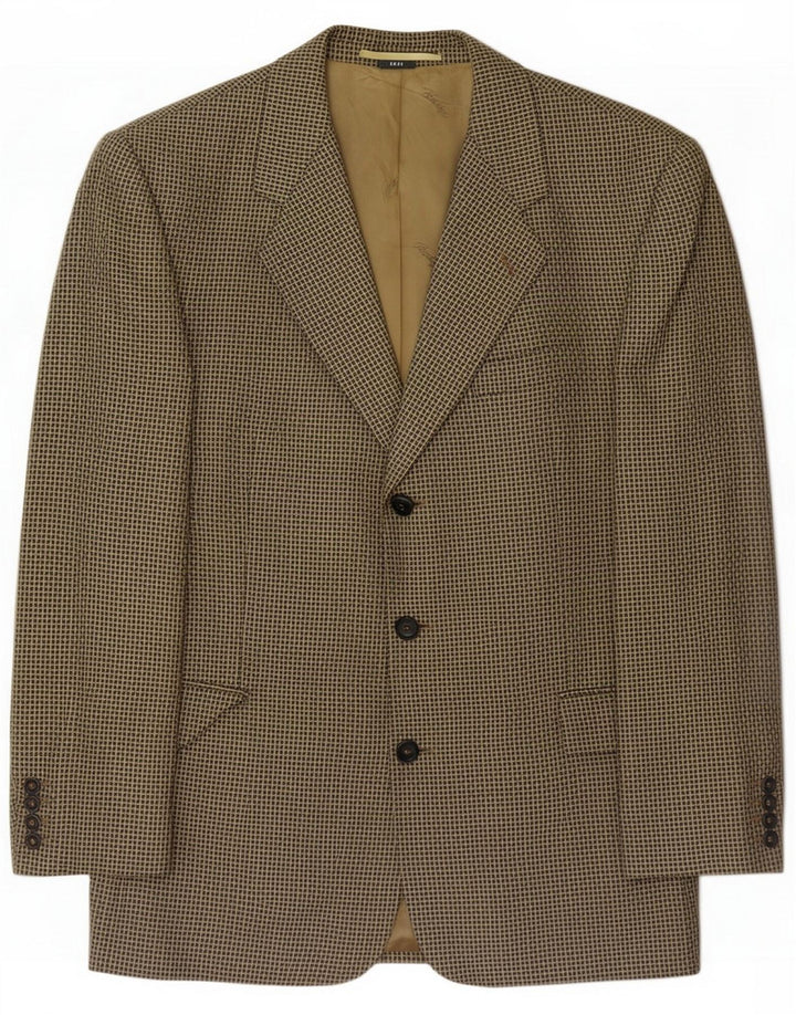 Vintage Mens 3 Button Blazer Jacket UK 42 XL Khaki Houndstooth Wool